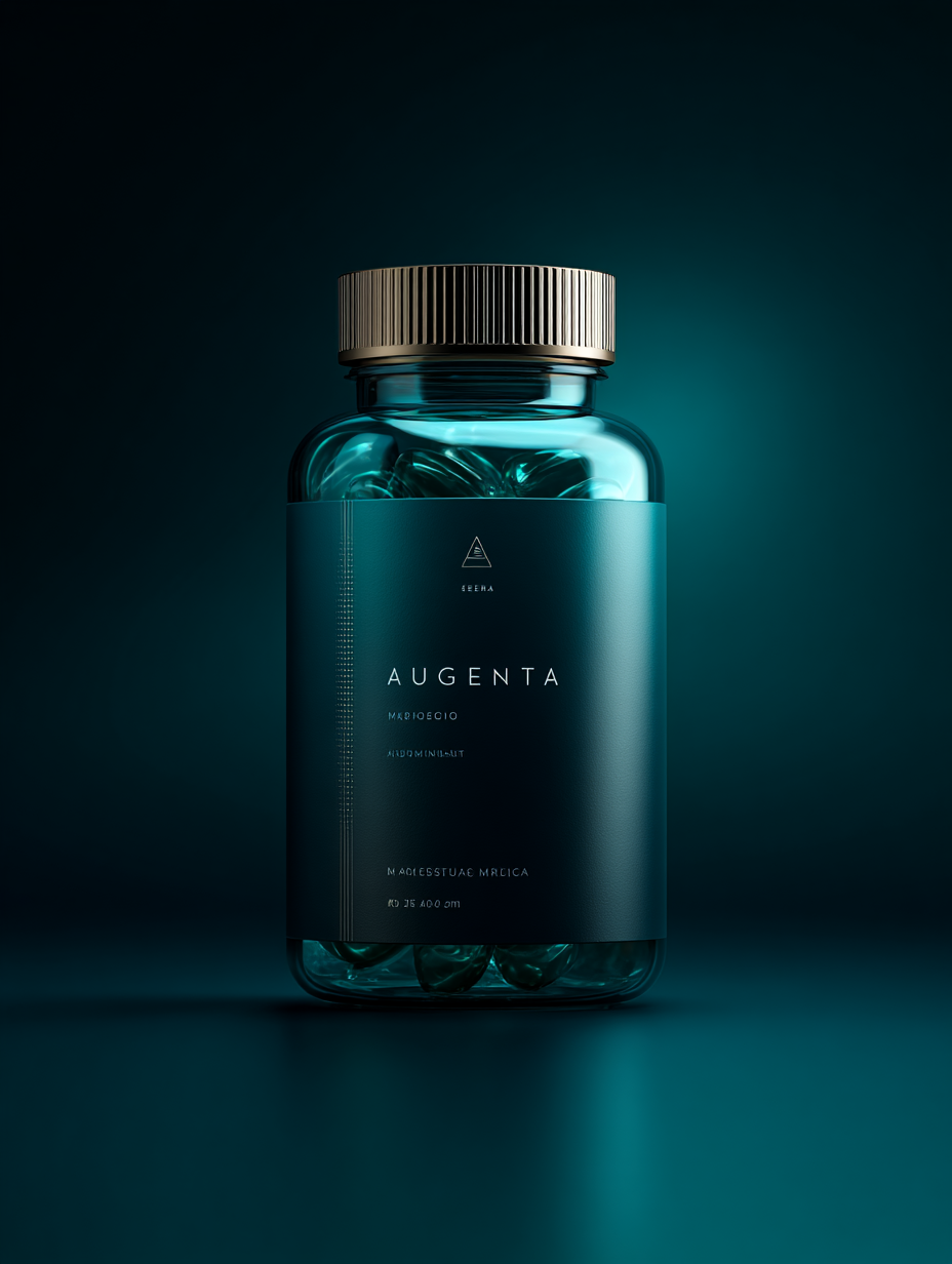 Augenta prírodný doplnok na podporu krvného obehu v modernom balení, 60 kapsúl, zobrazený na neutrálnom pozadí s profesionálnym dizajnom a zelenými zdravotnými prvkami